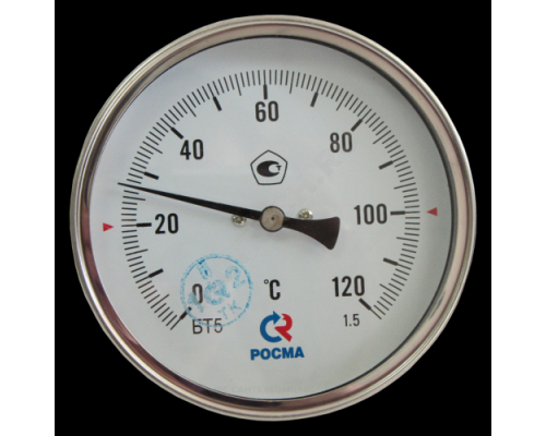 Термометр биметаллический осевой Дк100 L=100мм G1/2
