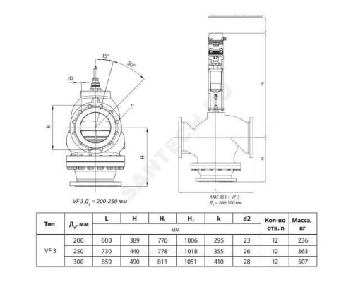 Клапан регулирующий чугун VF3 Ду 200 Ру16 фл Kvs=630м3/ч Danfoss 065B4200
