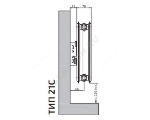 Радиатор стальной панельный Compact C тип 21 300х600 Qну=680 Вт бок/п RAL 9016 (белый) Heaton Plus