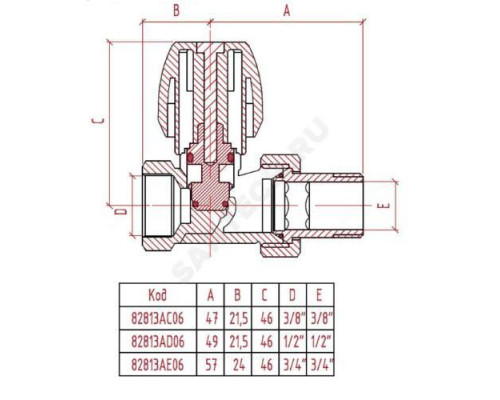 Клапан ручной регулировки для радиатора 813 Ду 15 Ру10 ВР прямой Icma 82813AD06