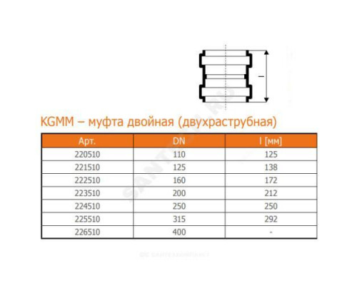 Муфта НПВХ двухраструбная коричневая Дн 200 б/нап соединительная в/к KGMM Ostendorf 223510