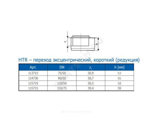 Переход PP-H эксцентрический короткий серый HT HTR Дн 110х50 б/нап в/к Ostendorf 115725
