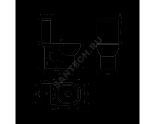 Унитаз-компакт нижний подвод горизонт/выпуск 2/реж дюропласт микролифт Quadro DM Slim Sanita Luxe QDRSLCC01151022