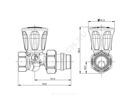Клапан ручной регулировки для радиатора R706A Ду 15 Ру16 ВР прямой штуцер с герметичной прокладкой Giacomini R706X013