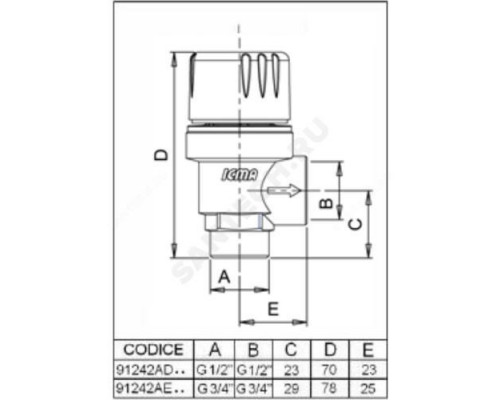 Клапан предохранительный угловой латунь 242 Ду15х15 Ру10 НР/ВР G1/2