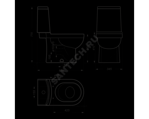 Унитаз-компакт нижний подвод верт/выпуск 2/реж дюропласт микролифт белый Next Slim DM Sanita Luxe NXTSLCC01150622