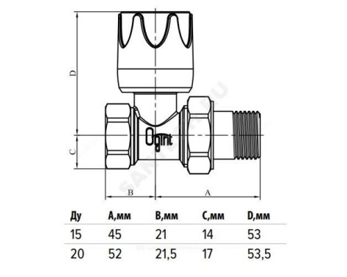 Клапан ручной регулировки для радиатора Ду 15 Ру10 ВР прямой Ogint